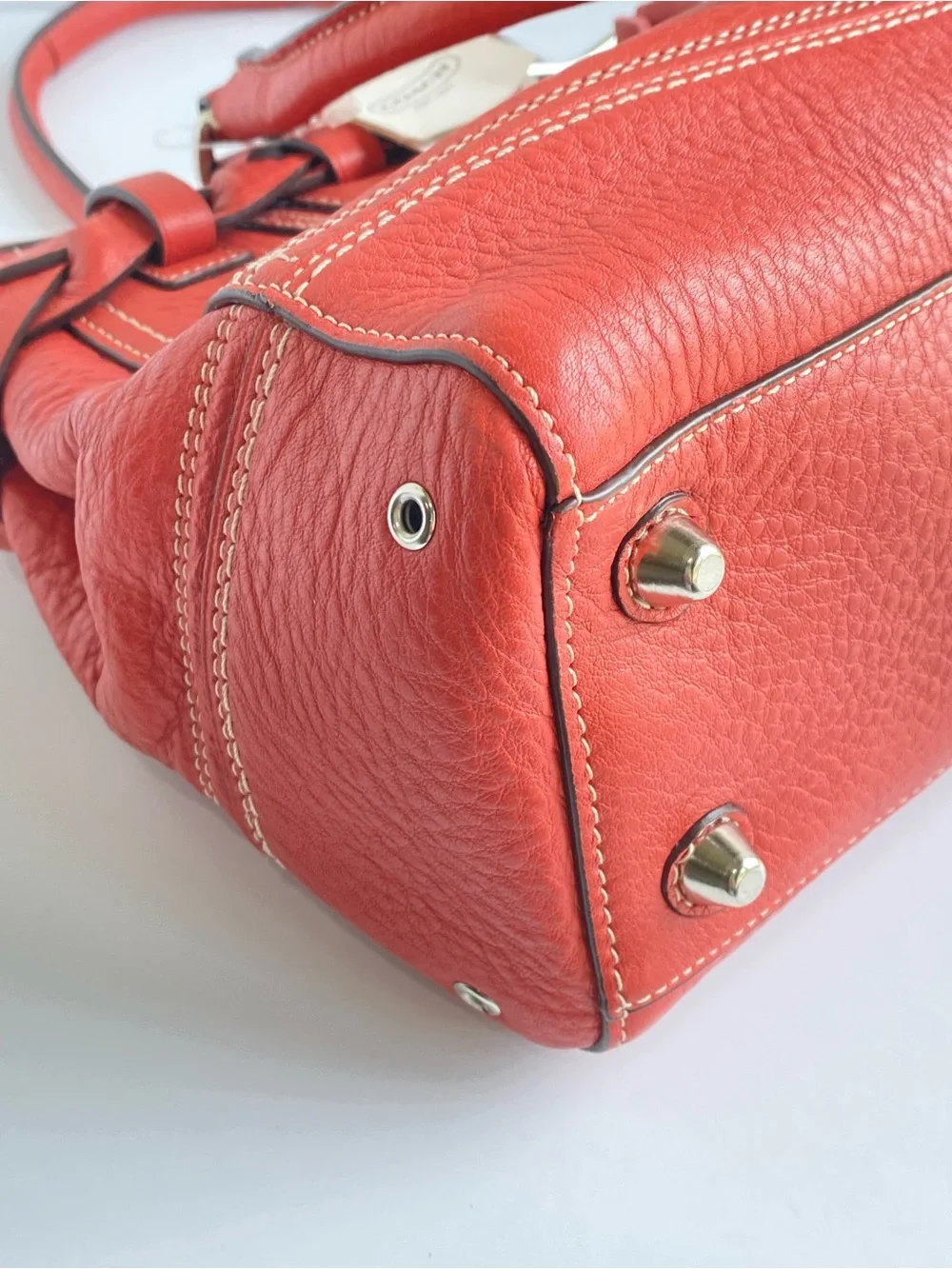 Coach Hamilton Braided Belted Leather Carryall in Coral Salmon